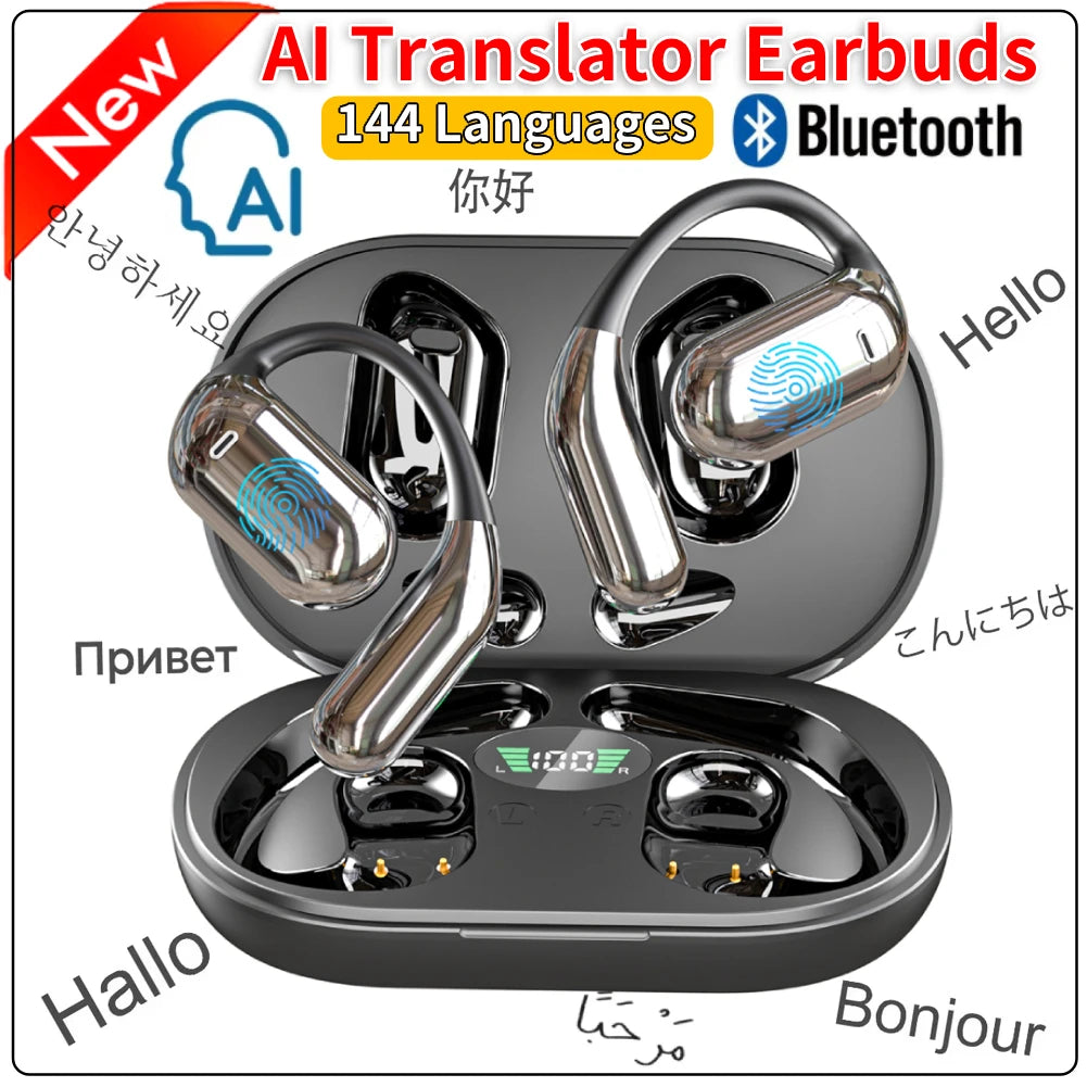 3 in 1 Translation earphone that supports 144 different Languages! Real-Time Translator Earbuds with Noise Reduction, Waterproof, and great for Business AI Translator Earbud