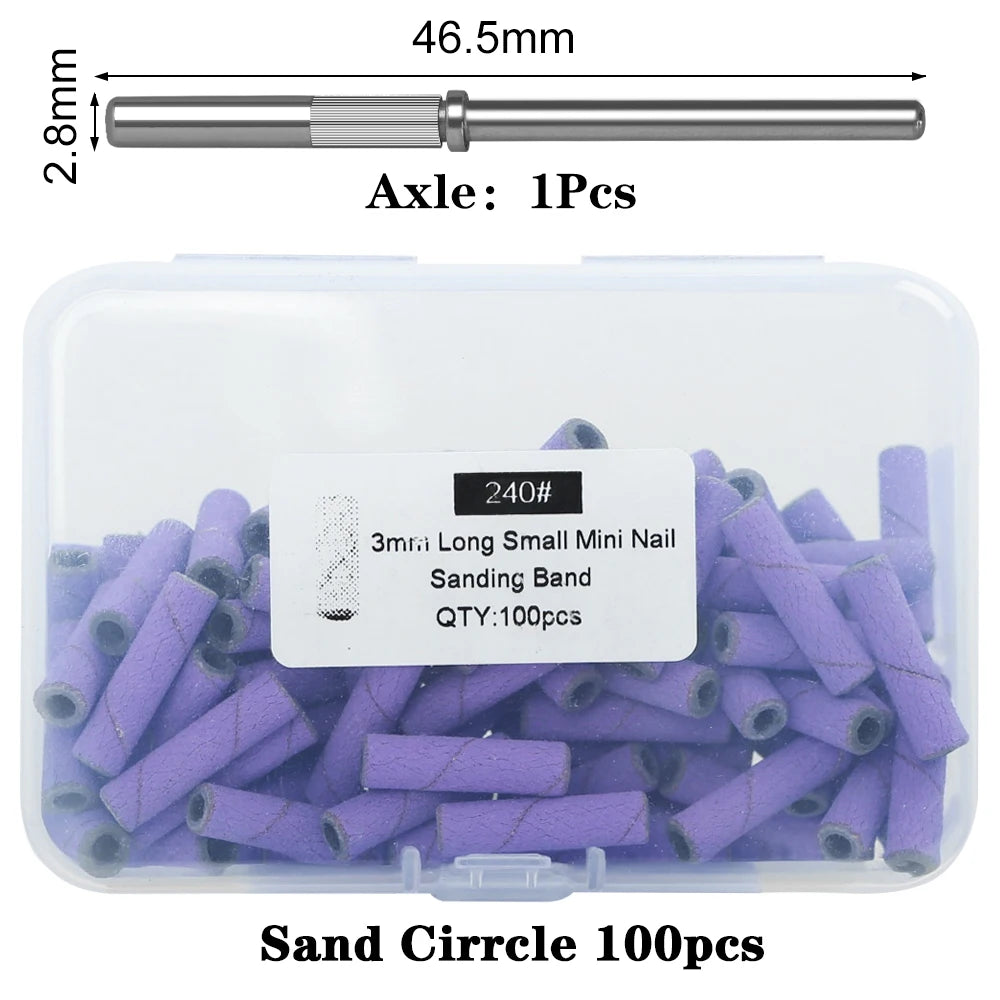 100Pcs 3mm Mini Nail Sanding Bands Remove Dead Skin Cuticle Polishing Sand Ring Set Manicure Tools,Two Size,12. 5mm/20mm Length