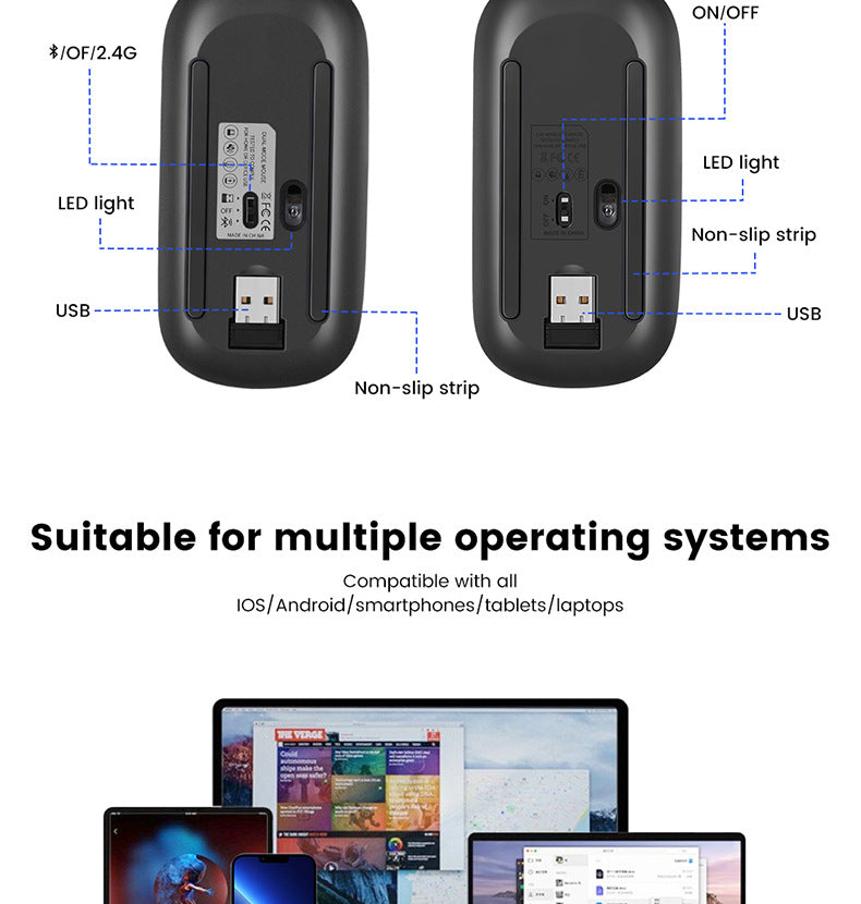 Bluetooth Dual Mode Charging Mouse 5.0 Mute Silent Notebook Game Girls G Wireless Black Mouse