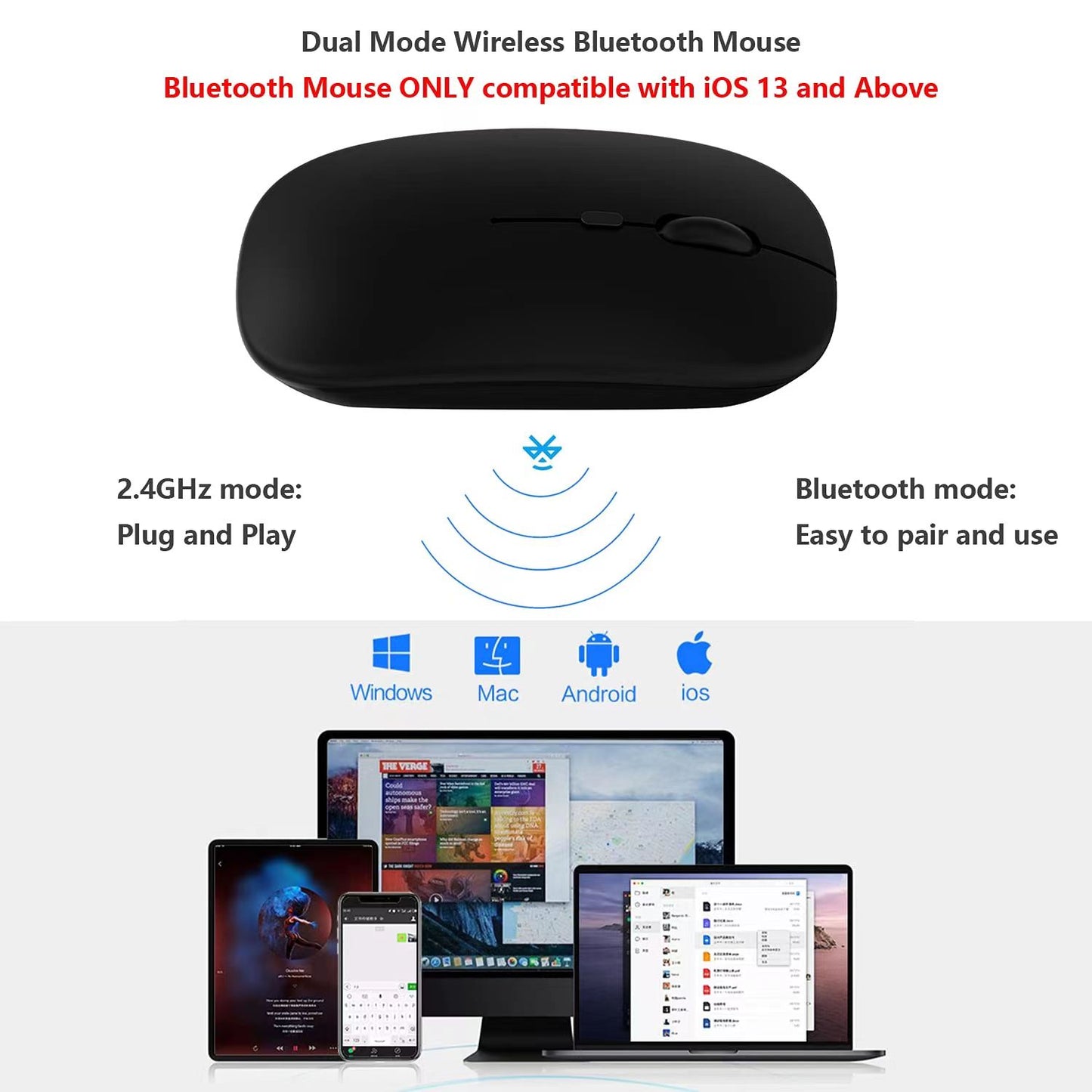 Bluetooth Dual Mode Charging Mouse 5.0 Mute Silent Notebook Game Girls G Wireless Black Mouse