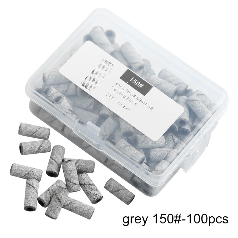 100Pcs 3mm Mini Nail Sanding Bands Remove Dead Skin Cuticle Polishing Sand Ring Set Manicure Tools，Two Size，12. 5mm/20mm Length