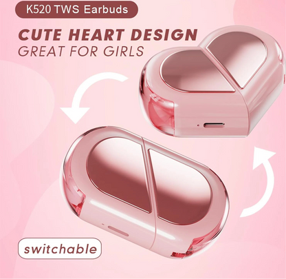 Heart-shaped Rotatable Wireless Bluetooth Earphones HIFI Sound, Touch Control, for gaming, music, calls and others.