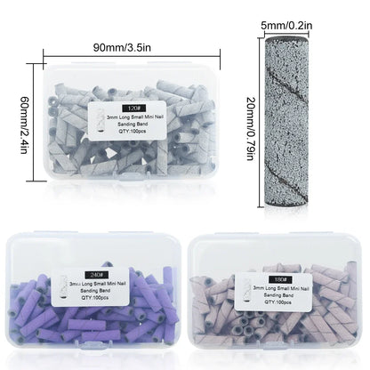 100Pcs 3mm Mini Nail Sanding Bands Remove Dead Skin Cuticle Polishing Sand Ring Set Manicure Tools，Two Size，12. 5mm/20mm Length