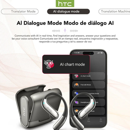 HTC NE23 Earphones Bluetooth V6.0 Open-Ear Wireless Headphones AI Translator Earbuds HD Call Sleek Thin lightweight Earhook