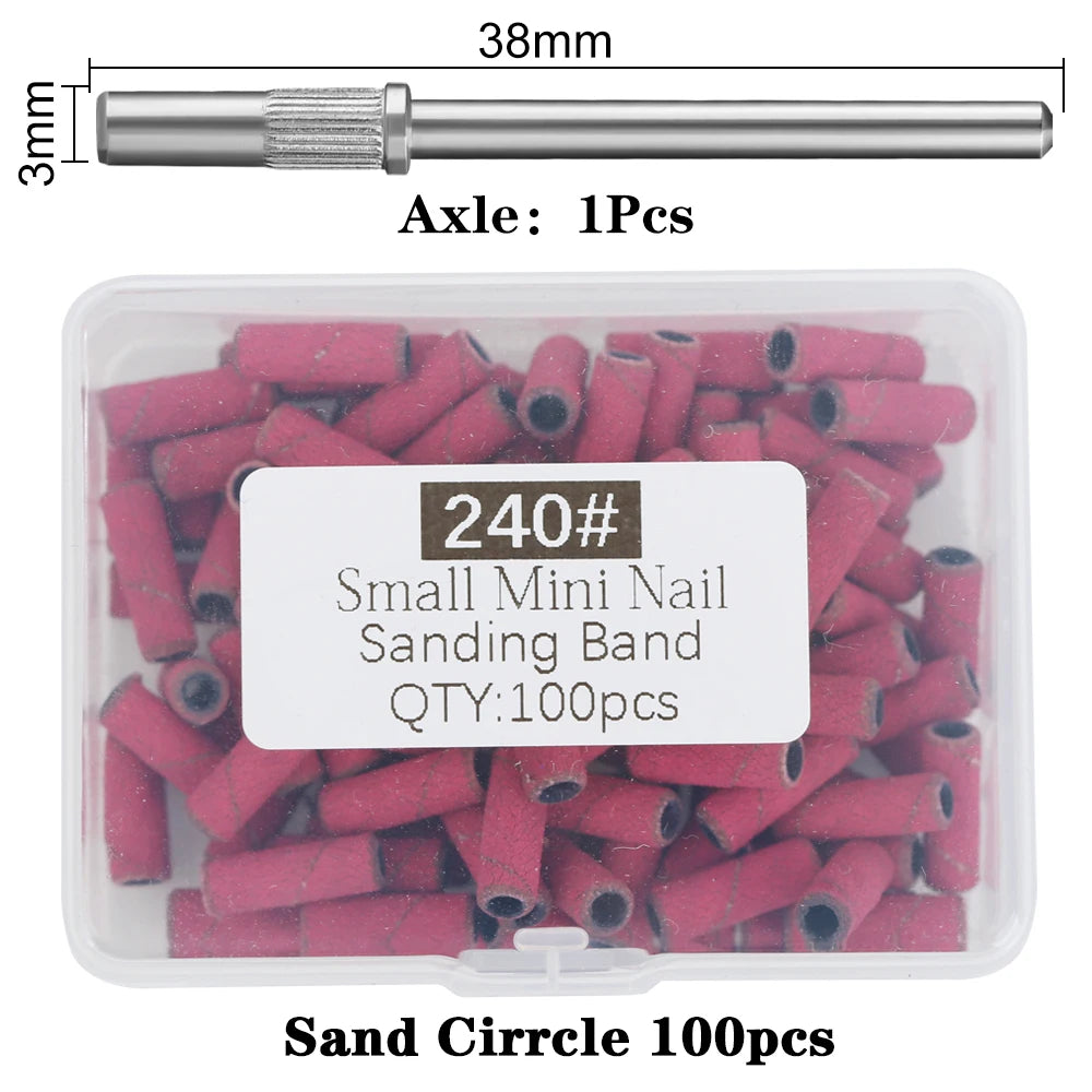 100Pcs 3mm Mini Nail Sanding Bands Remove Dead Skin Cuticle Polishing Sand Ring Set Manicure Tools，Two Size，12. 5mm/20mm Length