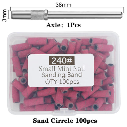 100Pcs 3mm Mini Nail Sanding Bands Remove Dead Skin Cuticle Polishing Sand Ring Set Manicure Tools，Two Size，12. 5mm/20mm Length