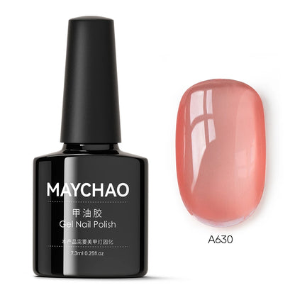 MAYCHAO Transparent Jelly Gel Nail Polish SemiPermanent Polish Soak Off UV LED Gel Art Nail Varnish Nude Collection 7.3ml DIY
