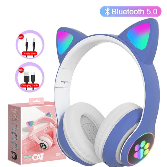 5.0 Bluetooth Headphones JST-28 Cat Ear Cute Series Wireless Led Flash Light Glowing Cat Headphones Stereo Sound Quality