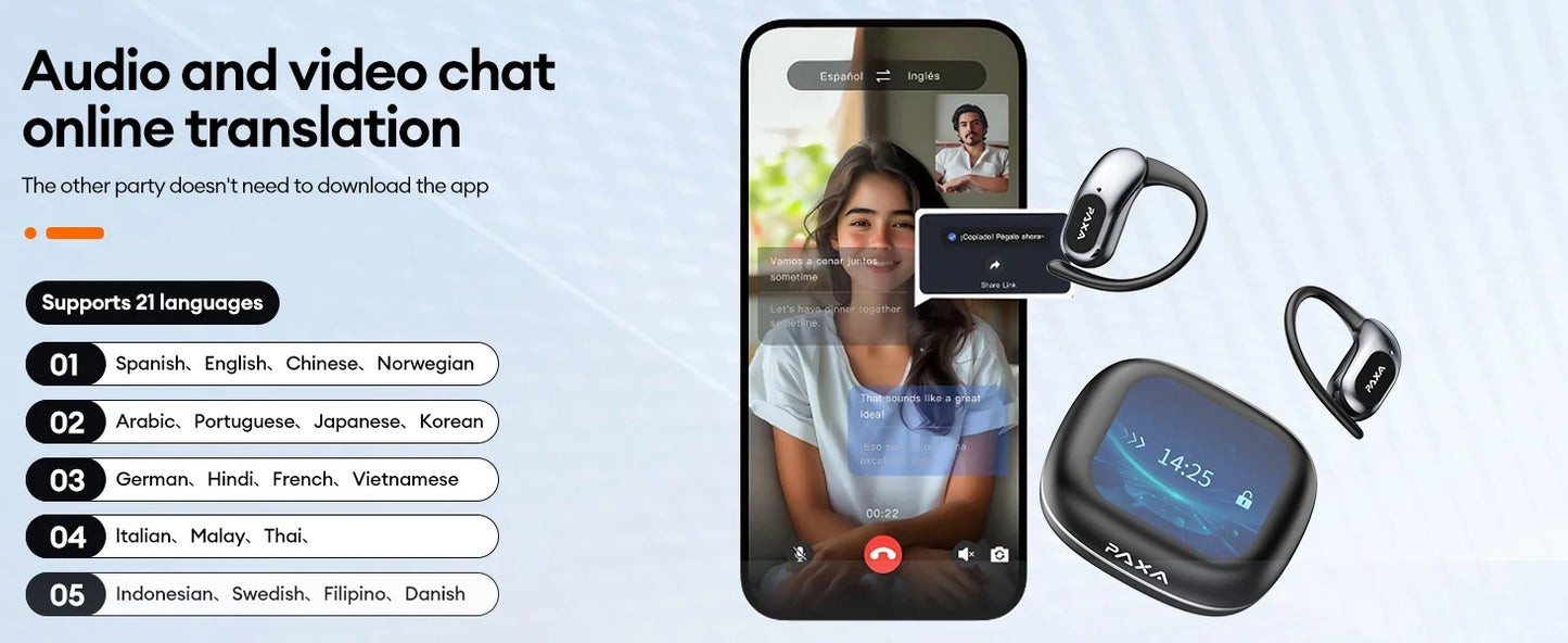 PAXA OpenAirUltra AI Translation Real Time 3-in-1 Translator Earbuds 145 Languages & Accents Bluetooth 5.4 Translating Earphones