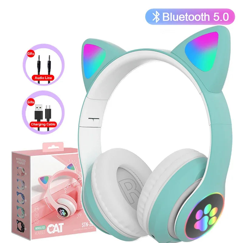 5.0 Bluetooth Headphones JST-28 Cat Ear Cute Series Wireless Led Flash Light Glowing Cat Headphones Stereo Sound Quality