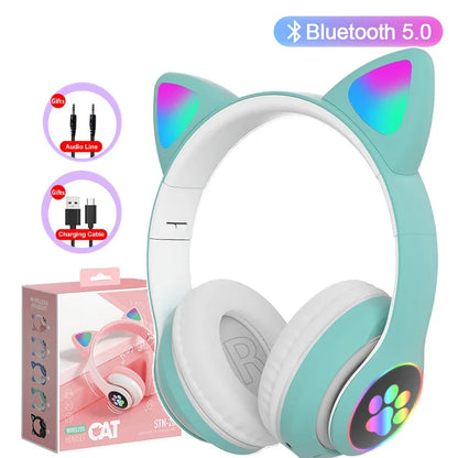5.0 Bluetooth Headphones JST-28 Cat Ear Cute Series Wireless Led Flash Light Glowing Cat Headphones Stereo Sound Quality
