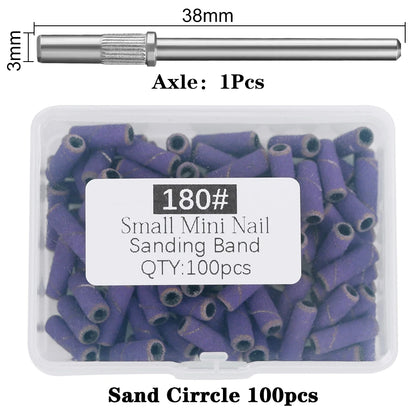 100Pcs 3mm Mini Nail Sanding Bands Remove Dead Skin Cuticle Polishing Sand Ring Set Manicure Tools，Two Size，12. 5mm/20mm Length