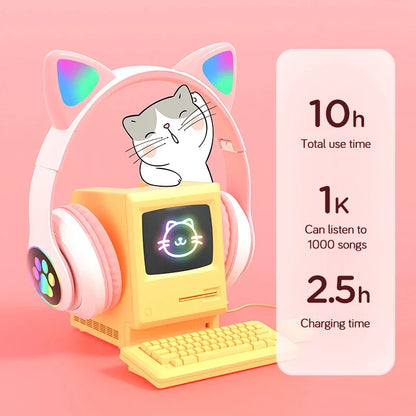 5.0 Bluetooth Headphones JST-28 Cat Ear Cute Series Wireless Led Flash Light Glowing Cat Headphones Stereo Sound Quality