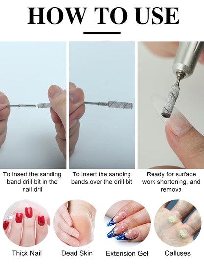 100Pcs 3mm Mini Nail Sanding Bands Remove Dead Skin Cuticle Polishing Sand Ring Set Manicure Tools，Two Size，12. 5mm/20mm Length