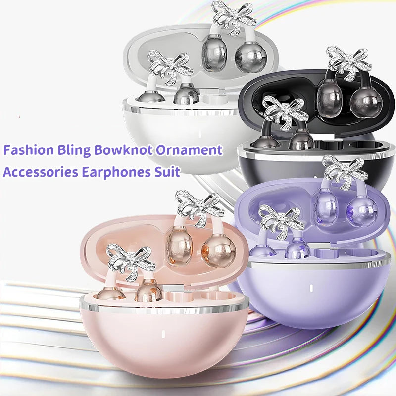 Earbuds Set with Hi-Fi Sound, Fashion & Sparkling Jewelry Ear-Clip Ornament Accessories Earphones Suit For Girl Gifts