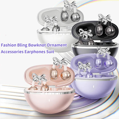 Earbuds Set with Hi-Fi Sound, Fashion & Sparkling Jewelry Ear-Clip Ornament Accessories Earphones Suit For Girl Gifts