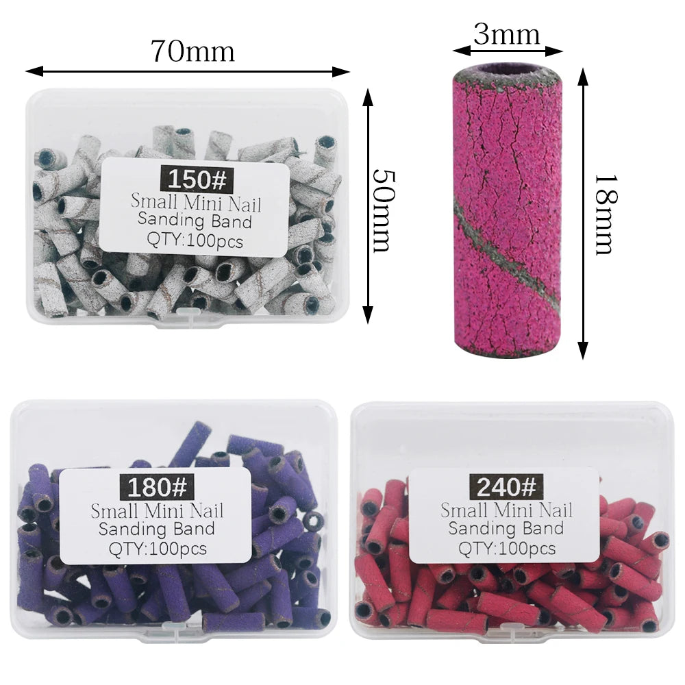 100Pcs 3mm Mini Nail Sanding Bands Remove Dead Skin Cuticle Polishing Sand Ring Set Manicure Tools，Two Size，12. 5mm/20mm Length