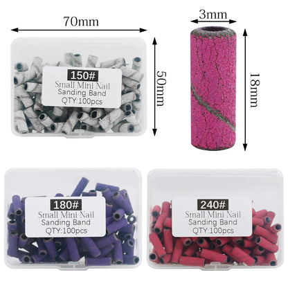 100Pcs 3mm Mini Nail Sanding Bands Remove Dead Skin Cuticle Polishing Sand Ring Set Manicure Tools，Two Size，12. 5mm/20mm Length