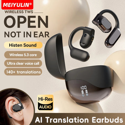 AI Translator Earbuds Wireless BT Real Time Translators Headphones Two-Way Instant Voice Translator Ear Hook for Business Travel