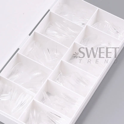 550pcs of full cover Soft Gel Nail Tips previously sanded - Long/Medium/Short Almond, Stiletto, OVAL, and Coffin shape. Perfect for professional nail extensions, self nails and press on nails.