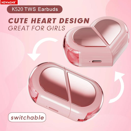 Heart-shaped Rotatable Wireless Bluetooth Earphones HIFI Sound, Touch Control, for gaming, music, calls and others.