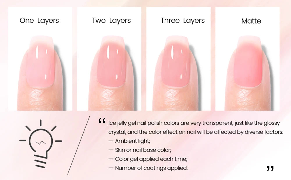 MAYCHAO Transparent Jelly Gel Nail Polish SemiPermanent Polish Soak Off UV LED Gel Art Nail Varnish Nude Collection 7.3ml DIY