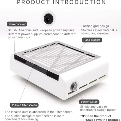 Nail Art Dust Suction Collector, 36W Nail Vacuum Dust Collector Powerful Nail Dust Extractor Cleaner
