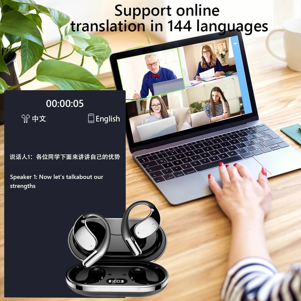 3-in-1 AI Translator Earbuds Translation Earphones 144 Language Bluetooth-Compatible 5.4 HiFi Sound Suitable for Travel Learning