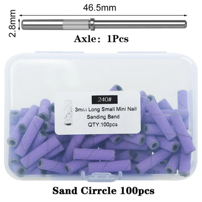 100Pcs 3mm Mini Nail Sanding Bands Remove Dead Skin Cuticle Polishing Sand Ring Set Manicure Tools，Two Size，12. 5mm/20mm Length