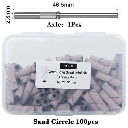 100Pcs 3mm Mini Nail Sanding Bands Remove Dead Skin Cuticle Polishing Sand Ring Set Manicure Tools，Two Size，12. 5mm/20mm Length