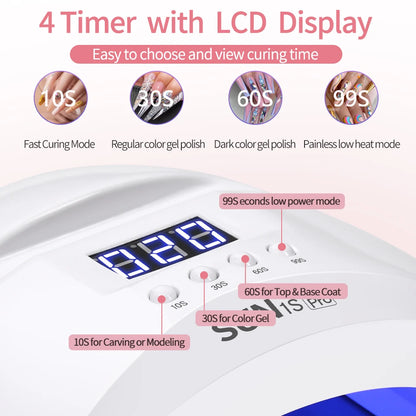 Professional UV LED Nail Lamp for Fast Drying Gel Nail Polish With 4 Timer Smart Nail Dryer Manicure Equipment Tools