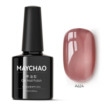 MAYCHAO Transparent Jelly Gel Nail Polish SemiPermanent Polish Soak Off UV LED Gel Art Nail Varnish Nude Collection 7.3ml DIY