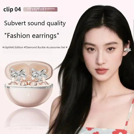 Earbuds Set with Hi-Fi Sound, Fashion & Sparkling Jewelry Ear-Clip Ornament Accessories Earphones Suit For Girl Gifts