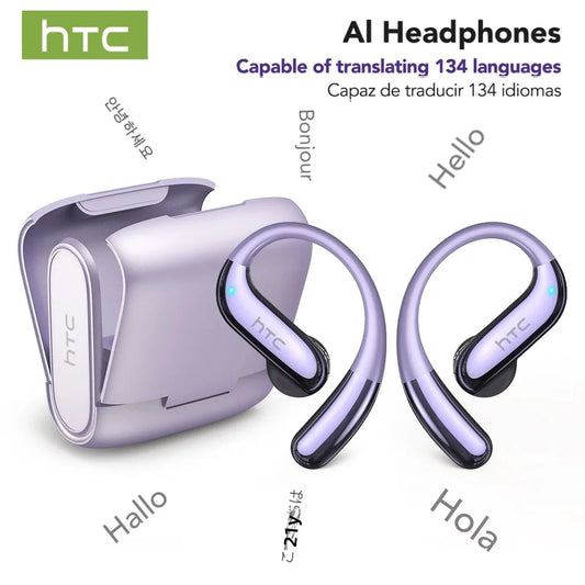 HTC NE23 Earphones Bluetooth V6.0 Open-Ear Wireless Headphones AI Translator Earbuds HD Call Sleek Thin lightweight Earhook