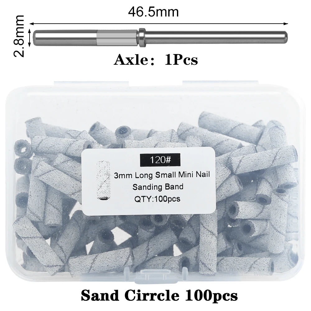 100Pcs 3mm Mini Nail Sanding Bands Remove Dead Skin Cuticle Polishing Sand Ring Set Manicure Tools，Two Size，12. 5mm/20mm Length