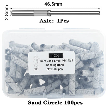 100Pcs 3mm Mini Nail Sanding Bands Remove Dead Skin Cuticle Polishing Sand Ring Set Manicure Tools，Two Size，12. 5mm/20mm Length