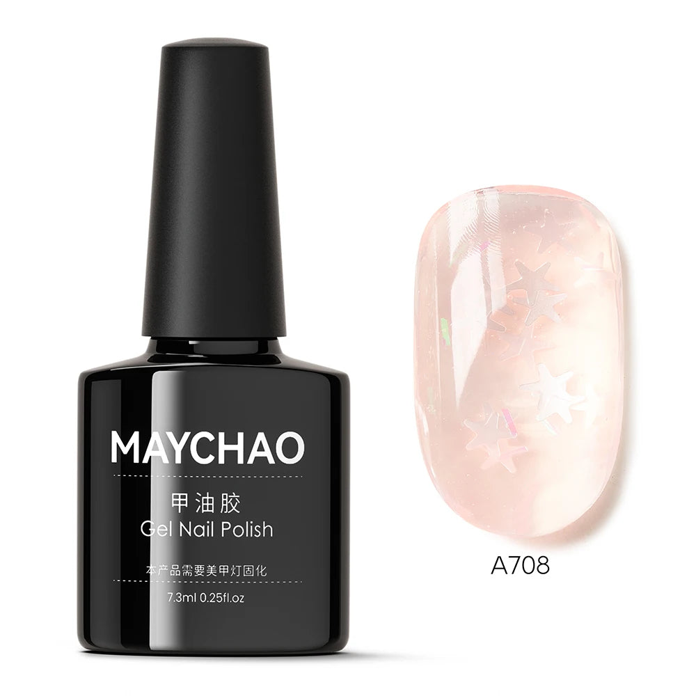 MAYCHAO Transparent Jelly Gel Nail Polish SemiPermanent Polish Soak Off UV LED Gel Art Nail Varnish Nude Collection 7.3ml DIY