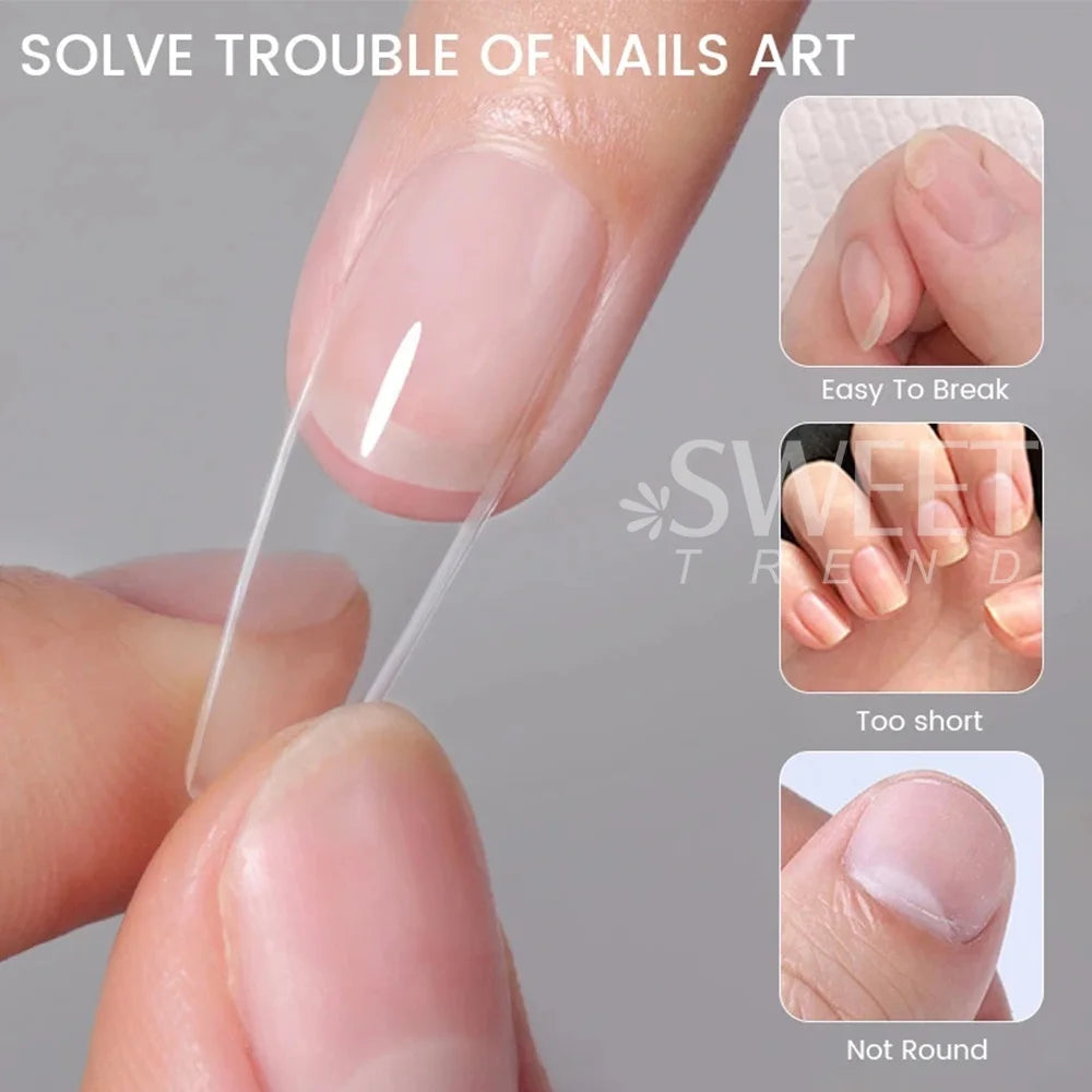 550pcs of full cover Soft Gel Nail Tips previously sanded - Long/Medium/Short Almond, Stiletto, OVAL, and Coffin shape. Perfect for professional nail extensions, self nails and press on nails.