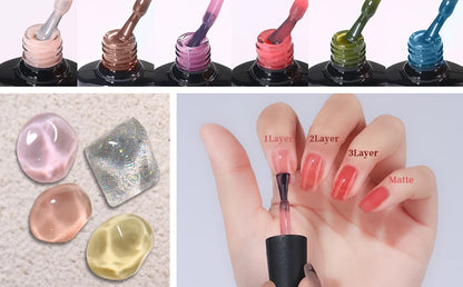 MAYCHAO Transparent Jelly Gel Nail Polish SemiPermanent Polish Soak Off UV LED Gel Art Nail Varnish Nude Collection 7.3ml DIY