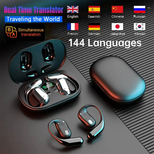 3-in-1 AI Translator Earbuds supporting 144 Languages with Noise Cancelling Bluetooth 5.3 Headset Instant Translator Smart Voice Real Time ﻿