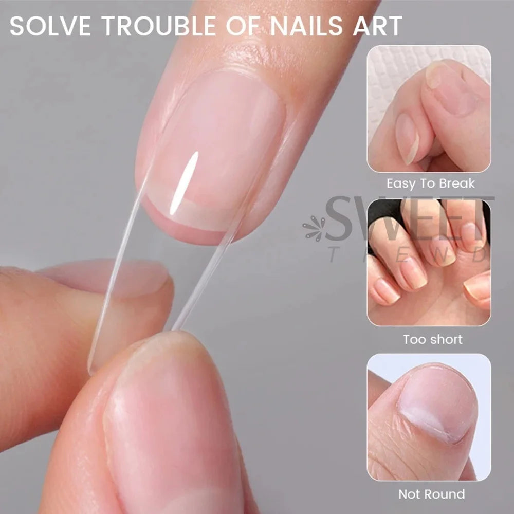 550pcs of full cover Soft Gel Nail Tips previously sanded - Long/Medium/Short Almond, Stiletto, OVAL, and Coffin shape. Perfect for professional nail extensions, self nails and press on nails.