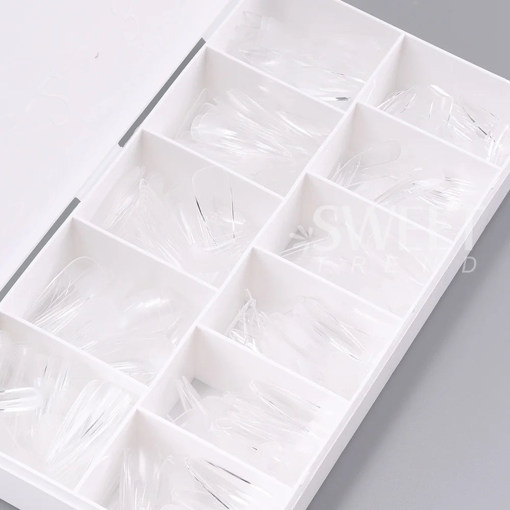 550pcs of full cover Soft Gel Nail Tips previously sanded - Long/Medium/Short Almond, Stiletto, OVAL, and Coffin shape. Perfect for professional nail extensions, self nails and press on nails.