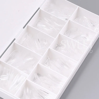 550pcs of full cover Soft Gel Nail Tips previously sanded - Long/Medium/Short Almond, Stiletto, OVAL, and Coffin shape. Perfect for professional nail extensions, self nails and press on nails.