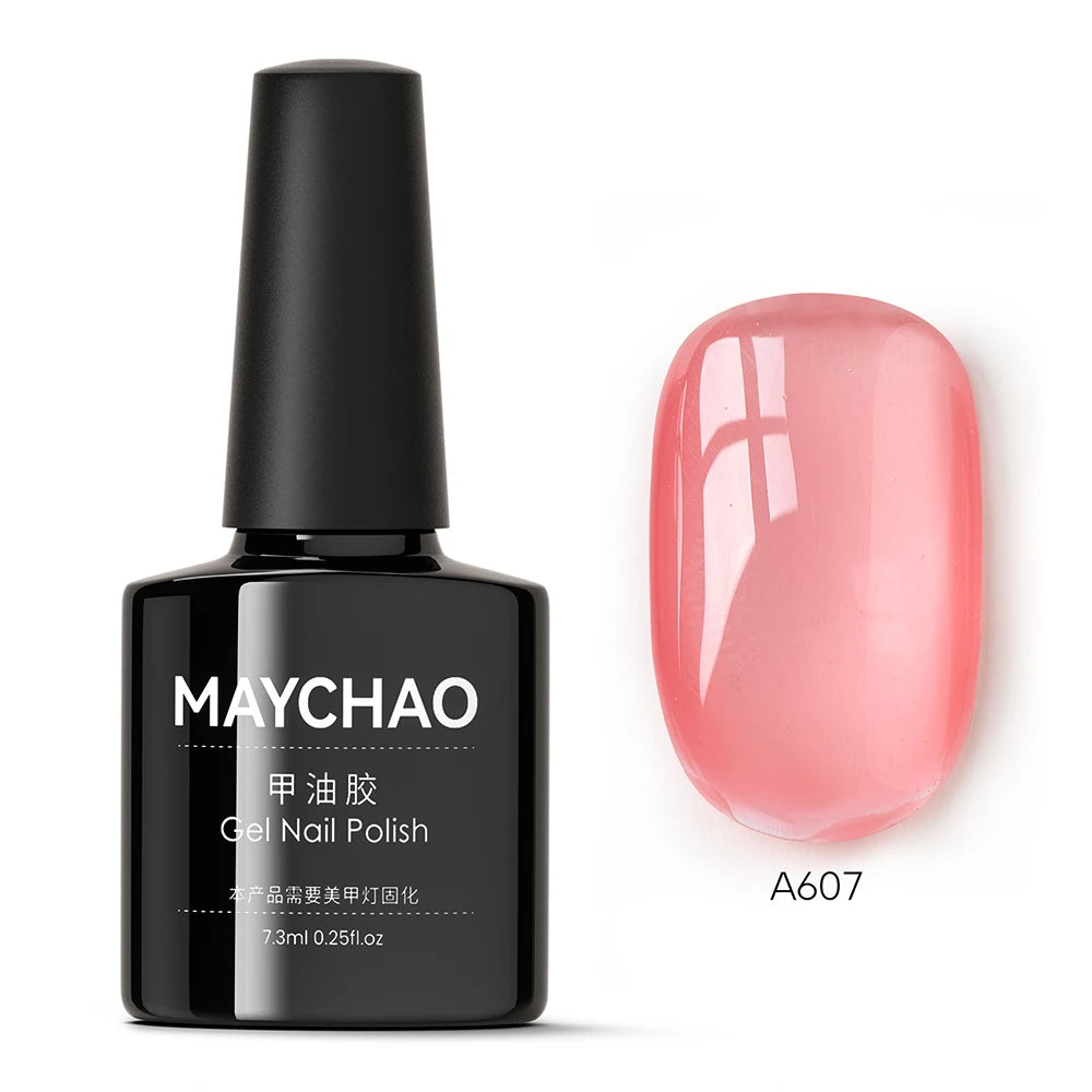 MAYCHAO Transparent Jelly Gel Nail Polish SemiPermanent Polish Soak Off UV LED Gel Art Nail Varnish Nude Collection 7.3ml DIY