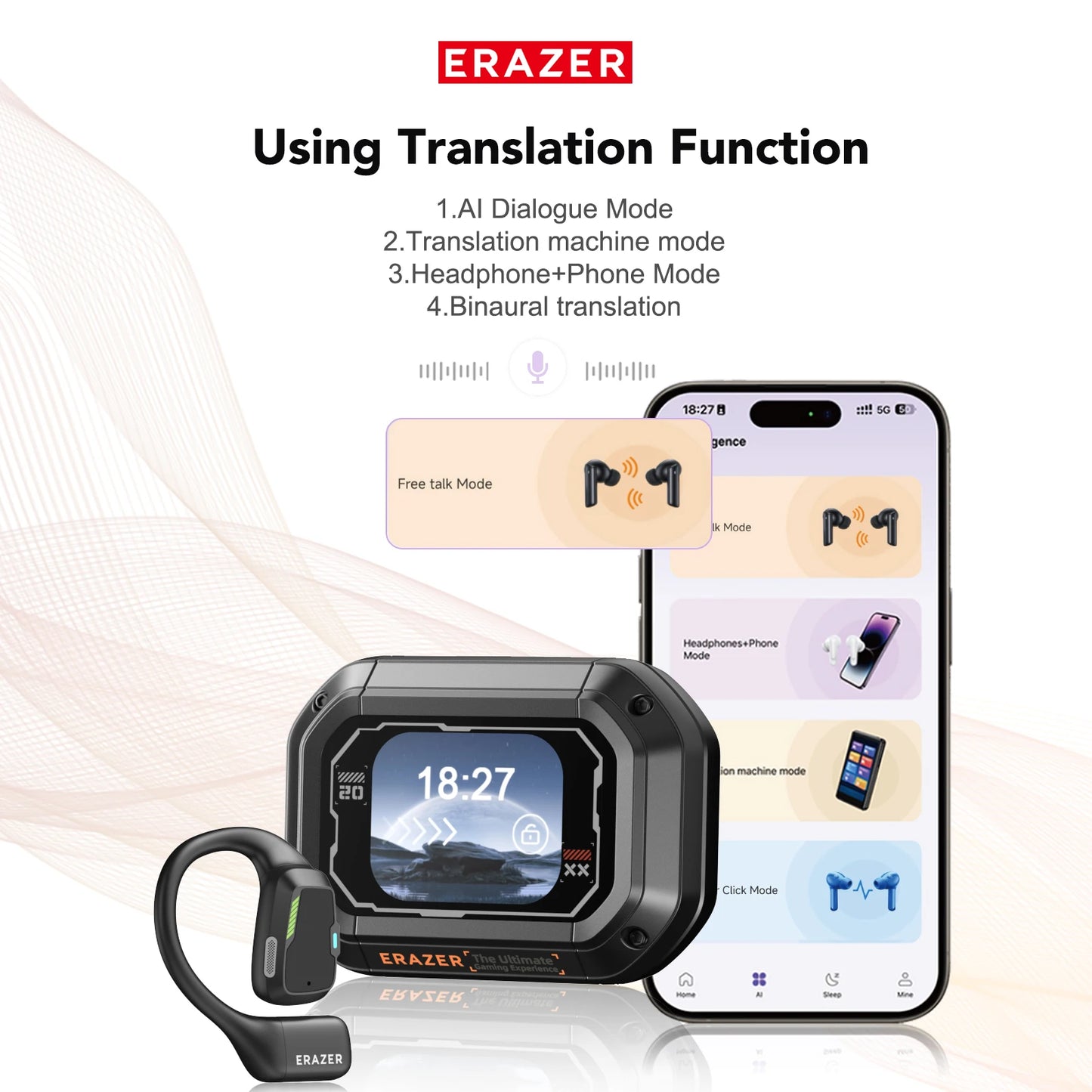 [AI Translator Earbuds]Erazer XP6 Wireless Headphones Gaming Headset Equalizer APP Bluetooth Earphones Waterproof Powerful Sound