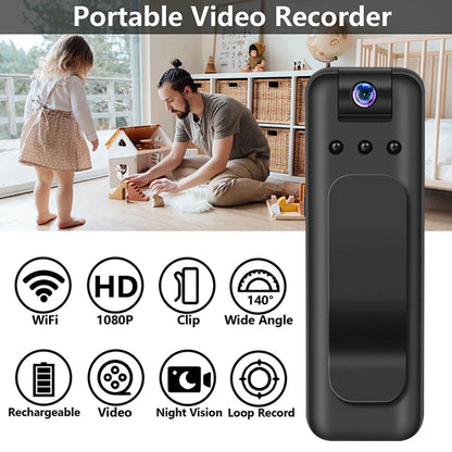 1080P HD Mini Wifi Camera Portable Recorder Outdoor Sports Photography Pen Night Vision Camera 180 Rotating Camera Support 128G