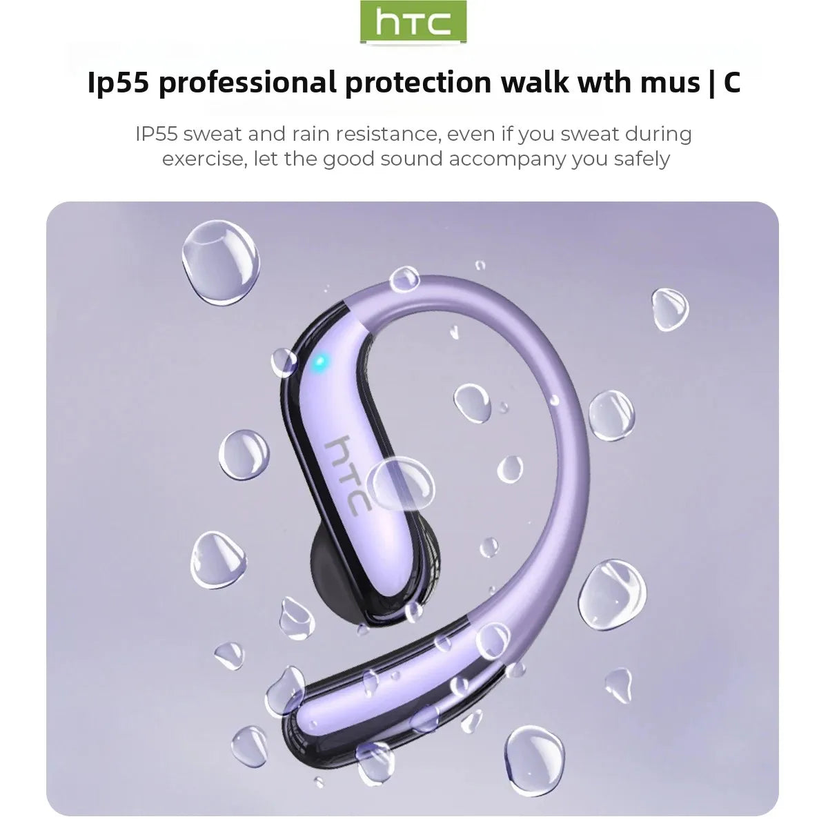 HTC NE23 Earphones Bluetooth V6.0 Open-Ear Wireless Headphones AI Translator Earbuds HD Call Sleek Thin lightweight Earhook