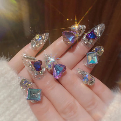 24pcs New Year Heavy Metal Press on Nails Chinese Bride Wedding Fake Nails Full Cover Wearable Shiny Large Crystal False Nails