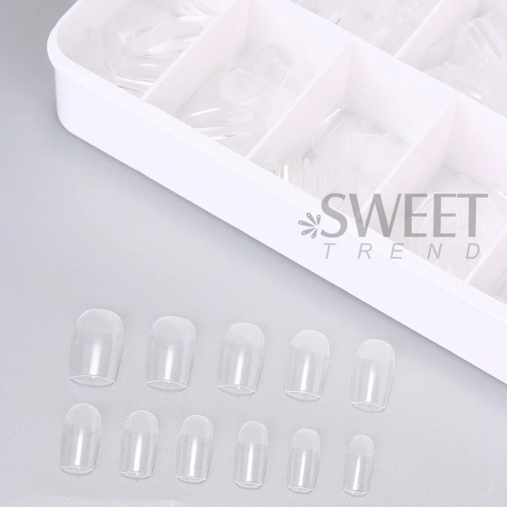 550pcs of full cover Soft Gel Nail Tips previously sanded - Long/Medium/Short Almond, Stiletto, OVAL, and Coffin shape. Perfect for professional nail extensions, self nails and press on nails.