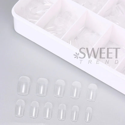 550pcs of full cover Soft Gel Nail Tips previously sanded - Long/Medium/Short Almond, Stiletto, OVAL, and Coffin shape. Perfect for professional nail extensions, self nails and press on nails.